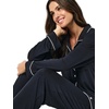 image:imagePapinelle Womens Kate Modal Full Length PJ Set  TENCEL Modal by Lenzing Soft Breathable ButtonUp Top amp Drawstring PantsBlack