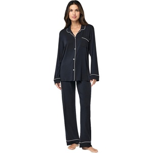 image:imagePapinelle Womens Kate Modal Full Length PJ Set  TENCEL Modal by Lenzing Soft Breathable ButtonUp Top amp Drawstring PantsBlack