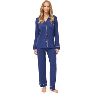 image:imagePapinelle Womens Kate Modal Full Length PJ Set  TENCEL Modal by Lenzing Soft Breathable ButtonUp Top amp Drawstring PantsNavy