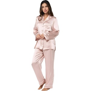 image:imagePapinelle Womens Premium Mulberry Silk Piped Full Length Pajama Set  100 Silk ButtonUp Top amp Drawstring Waist PantsPapinelle Pink